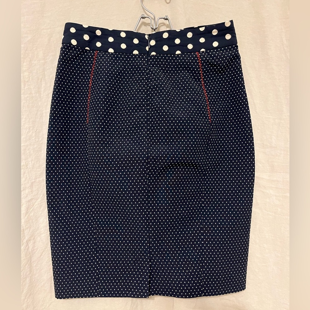 Anthro Baraschi navy polka dot pencil skirt